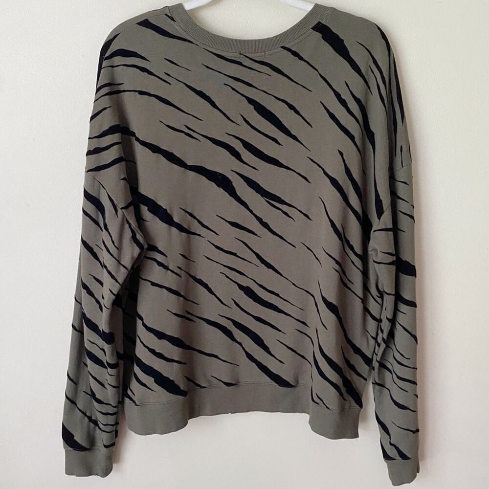 Rails | Marlo Olive Flocked Tiger Sweatshirt Top Side Zipper Green Black XXL - Picture 6 of 7